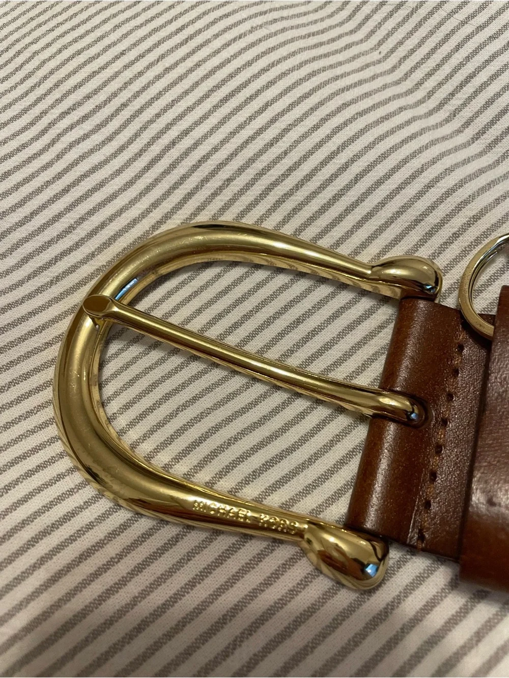 MICHAEL Michael Kors Brown Woven Leather Belt with Gold Buckle